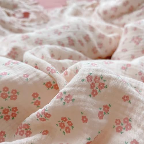 Image of BuLuTu Girls Baby Duvet Cover Pink Flower Duvet Covers Muslin Cotton Toddler Kids Duvet Cover Quilted Protector, 47 inchx59 inch, Galsang Print (No Filling)