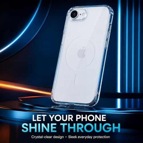 Image of MAGA Back Case Cover for Apple iPhone 16e & iPhone 17e, Crystal Clear Magnetic Case Compatible with MagSafe, Hybrid Hard PC Back & Soft TPU Bumper, Shockproof Protective Cover - Clear