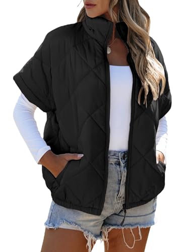 SHEWIN Quilted Jackets For Women 2025 Casual Lightweight Short Sleeve Zip Up Warm Vests