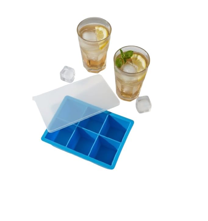 Image of Ice Cube Molds with Lid,Big Silicone Ice Cube Tray for Whiskey,2Inch Square Ice Cube Tray,Easy-Release Ice Mold,Giant Ice Cubes for Bourbon Cocktail (1, Blue)