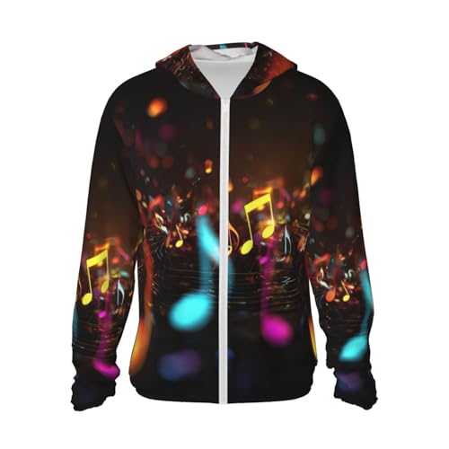 UPF 50+ Sun Protection Hoodie Long Sleeve Colorful Music Notes Sun Shirt Rash Guard Fishing Shirts for Men