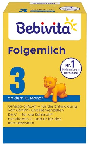 Bebivita 3 Folgemilch (4 x 500g), ab dem 10. Monat, mit Vitamin C und D, Omega-3 (DHA,ALA), altersgerecht sättigend