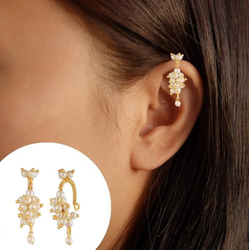 Image of VAMA FASHIONS 18K Gold Plated Anti Tarnish Half Moon Peacock Shape Traditional Maharashtrian Press on Bugadi Upper Ear Clip on Earrings For Women & Girls
