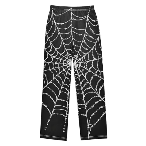 Boys' Pants White Cobweb Black Long Bottoms Jogger Pants Elastic Waist Trousers with Pockets S-XL