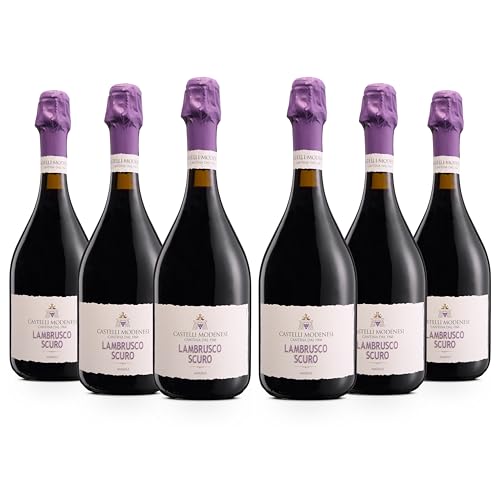 Cantina Castelli Modenesi Lambrusco Scuro Amabile Emilia IGT, Vino Rosso dal Gusto Pieno ed Equilibrato, Profumo Variegato e Rifinito di Prugna e Frutta Secca, 8% Vol., 6 Bottiglie da 750 m