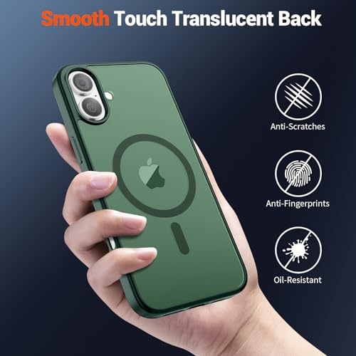 Image of SUPFINE Magnetic for iPhone 16 Plus Case (Compatible with MagSafe) (Military Grade Drop Protection) Slim Translucent Matte Shockproof with Anti-Fingerprint Phone Case,Forest Green