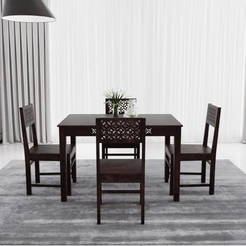 Image of Dining Table 4 Seater with Chairs | Sheesham Wooden Four Seater Dinning Table with 4 Chairs for livingroom Restaurant | Dinner Table 4 Seater | Dining Room Set
