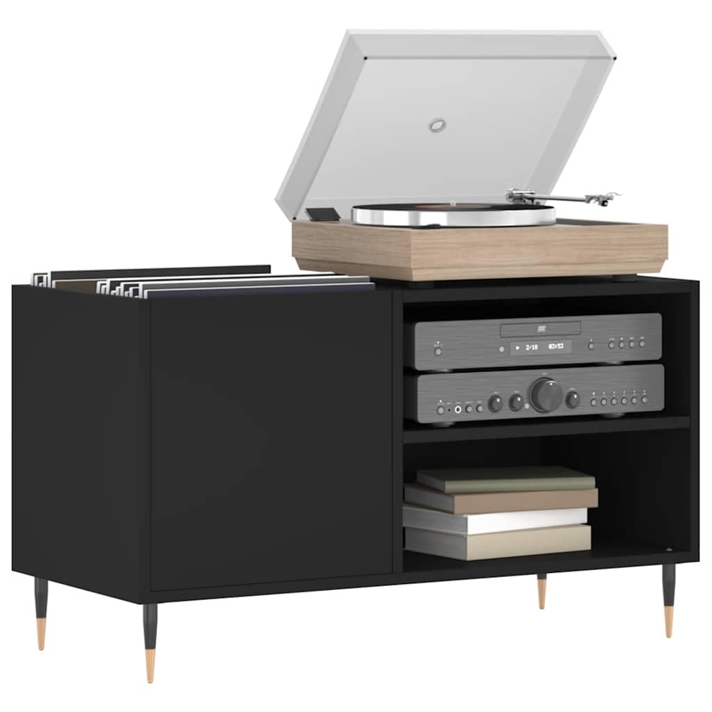 Armadio per dischi in legno, 85 x 38 x 48 cm, con gambe in ferro, spazioso per dischi in vinile, piastra superiore stabile per giradischi, credenza per soggiorno