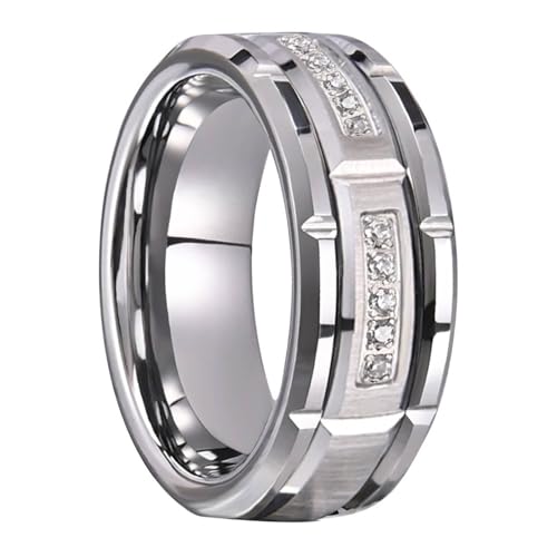 Bague en tungstène 8mm cadeau de mariage ou d'anniversaire géométrique avec zircon étincelant