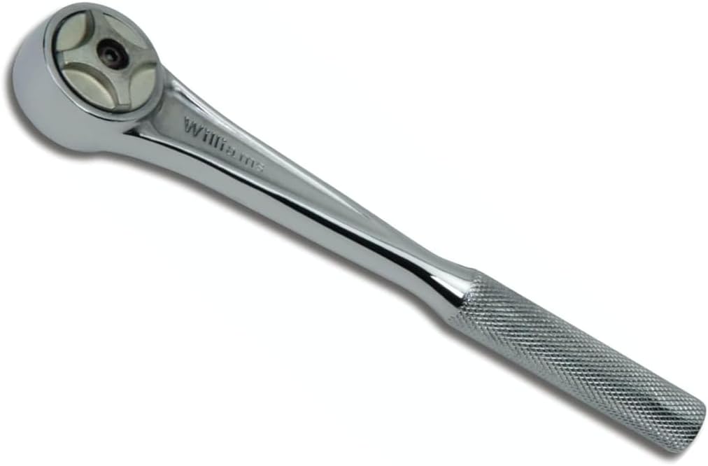 Williams JHWS-52A 1/2-Inch Drive Round Head Ratchet with Chrome Finish, Knurled Grip Handle, Double Pawl Design, 72 Tooth Gear Engagement - 11-5/16 Inches