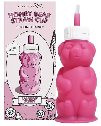 Image of Legendairy Milk Honey Bear Straw Cup Silicone for Babies (Pink), 8 oz. Dishwasher Safe, Food Grade Silicone, Honeybear Sippy Cup for Ages 4+ Months