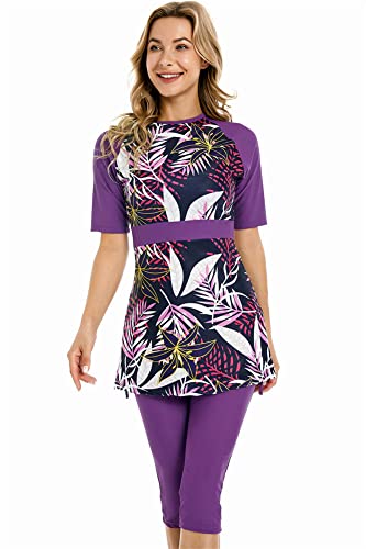 Modest Swimwear for Women Short Sleeve Swimsuit Burkini Modesty Costume Rash Guard Surfing Suit Beachwear