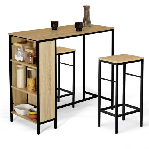IDMarket - Juego de mesa de bar Detroit y 2 taburetes de diseño industrial