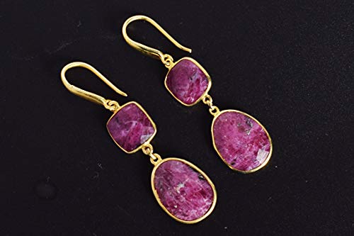 Boucles d'oreilles rubis faites main avec pierres rouges à facettes - 2