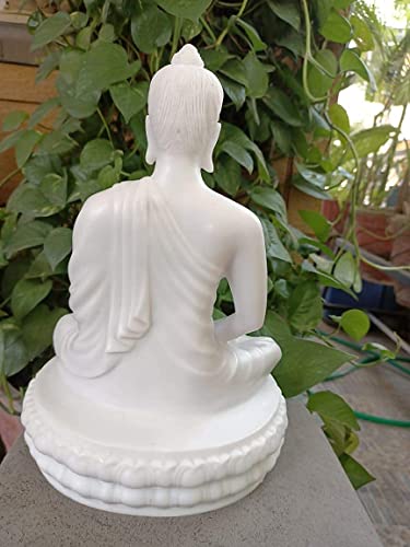Image of Marble Meditating Sitting Buddha Handicraft Statue for Home Decoration (Off-White)