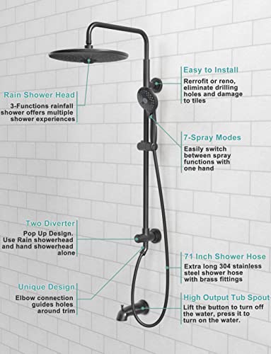 Image of SR SUN RISE 10Inch Bathtub Faucet Set, Shower Tub Faucets Sets Complete, Handheld Showerhead & Rain Shower Combo, 27.6 inch Slide Bar Shower Fixture for Bathroom, Matte Black (Valve Inculded)