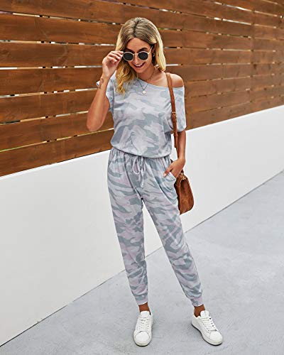 Image of PRETTYGARDEN Jumpsuits for Women Summer Off Shoulder Romper | Short Sleeve Drawstring Waist, Jogger Jumpers with Pockets, One Piece Spring Break Outfits, Vacation Travel Lounge Clothes