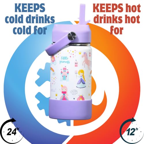 Image of TOM & BELL Kids 350ml Thermos Sipper Bottle for Kids | Toddlers Bottle|Stainless Steel Hot & Cold Water Bottle | Double Walled Vacuum Flask| Rust Resistant| Leakproof. (princess350)