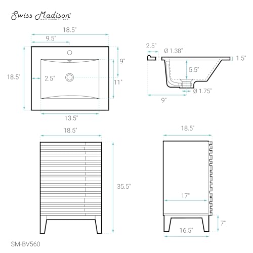 Image of Swiss Madison Cascade 18 inch Bathroom Vanity in Natural Oak