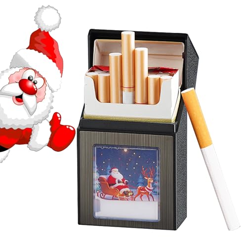 Santa Claus Cigarette Case with Lighter,Full Pack 20 Regular Size Quicksand Cigarettes Box Holder Built in Electric Rechargeable Lighter, Gift for Women & Men Christmas New Year (Santa Claus) image 3