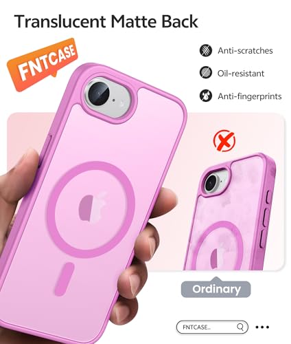 Image of FNTCASE for iPhone 17e Case: iPhone 16e Phone Case [Compatible with Magsafe] Translucent Matte Cases with [Screen Protector] Military Grade Shockproof Protective Phone Cover - Pink