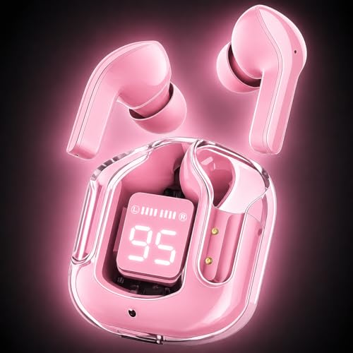 Image of TWS Wireless Earbuds Bluetooth Headphones with LED Battery Display | Noise Isolating Earphones with Touch Controls, Built-in Microphone & Portable Charging Case for Smartphones (Pink)