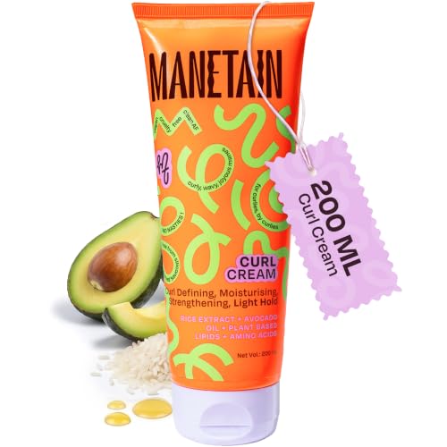 Image of MANETAIN Curl Cream 200ml for Curly & Wavy Hair | Frizz Control, Soft Hold & Moisturizing Styling Cream | Enhances Natural Curls, Reduces Frizz | Sulfate-Free, Paraben-Free, Vegan Hair Care