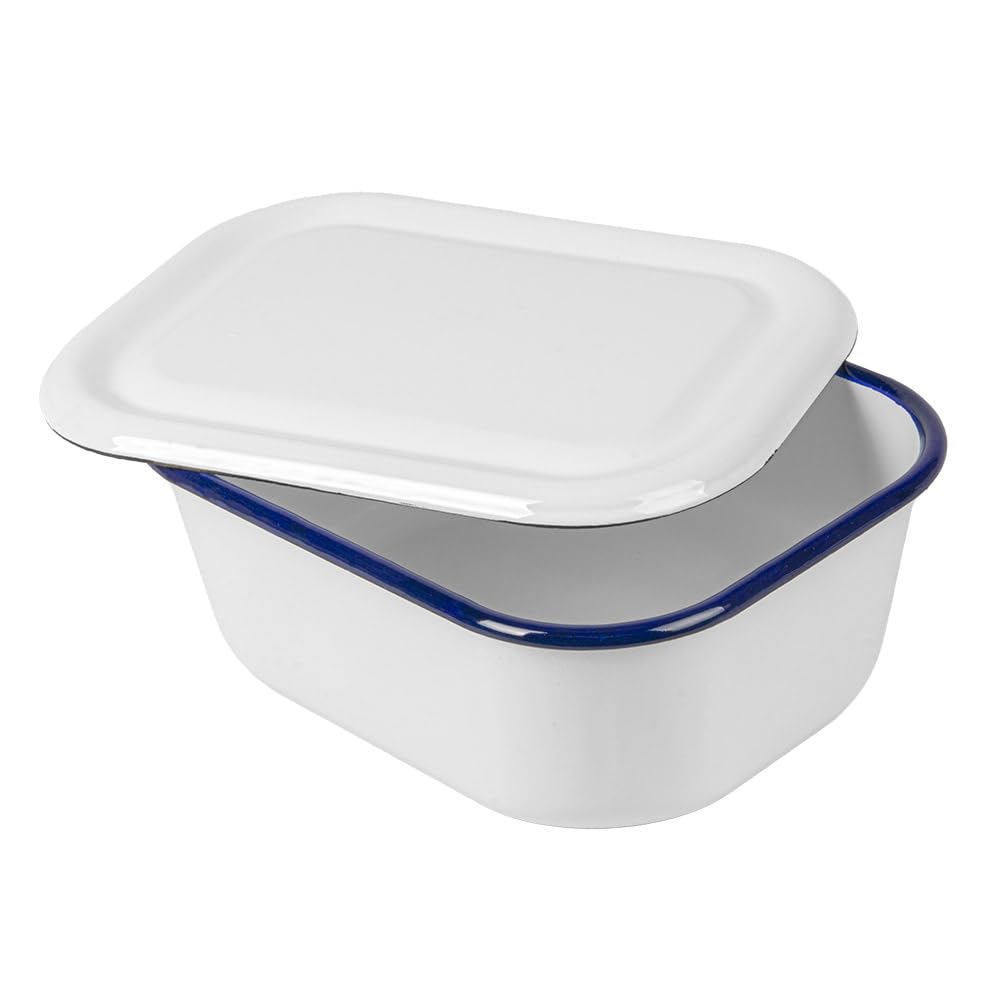 3 unità - Contenitori con coperchio 'Enamelware' 2100 ml 23,5 x 19 x 9 cm bianco ferro smaltato