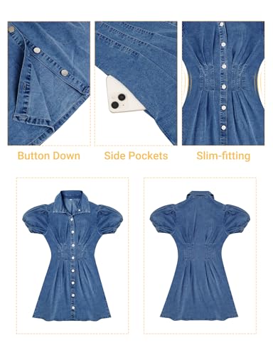 Denim Dress for Women Puff Sleeve Mini Jean Dresses for Women 2025 Summer Casual Denim Dress4