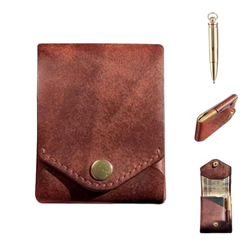 Vintage Hecha Mano Cueros Cartera, Multifuncional Compacta Cartera, Pequeña Delgada Carteras Compactas Para Hombre Y Mujer, Ranura Bolígrafo Integrada Delgada Efectivo Crédito Tarjetero Carteras