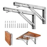 Storystore Folding Shelf Brackets - 8 Inch Heavy Duty Stainless Steel Collapsible Shelf Bracket for Bench Table, Space Saving DIY Bracket, Max Load: 550lb