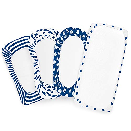 Bassinet Bed Sheets – Premium Bassinet Fitted Sheet For Halo, Mika Micky, Maxi Cosi & Others - 4 Pack 100% Jersey Knit - Bassinet Bedding For Standard Size Oval Or Halo Bassinet Pads For Boys & Girls #TOP6