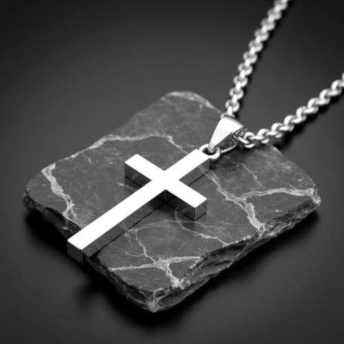US Jewels Men's XL 925 Sterling Silver 2in Christian Cross Pendant Necklace, 22in to 26in4