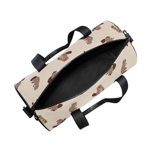 Duffel Bags Cute Beaver Gym Bag Round Sports Bag Canvas Travel Luggage Overnight Bags for Men Women2