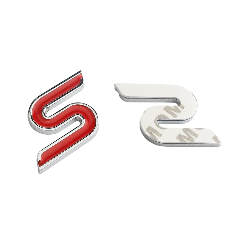 Image of New 3D Zinc Alloy S Emblem Badges car Rear Fender Trunk Sedan Letter Suitable Sticker for Sedan(Red Silver Outline)