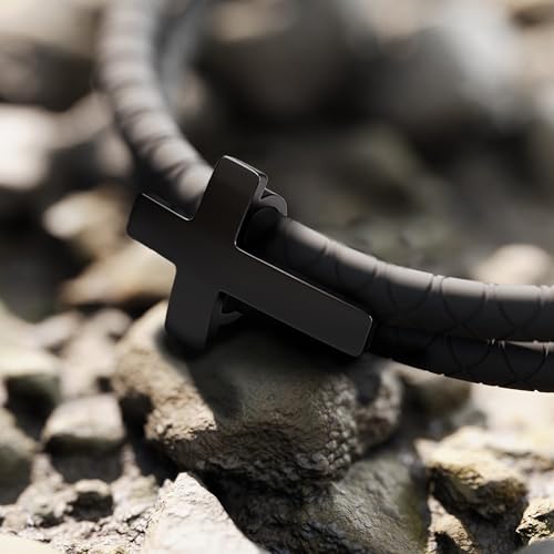 Rowdy Parrot FlexTech Adjustable Silicone Braided Rope Bracelet for Men - Waterproof, Sweatproof, One Size Fits All - Featuring Religious Christian Jesus Cross Design3