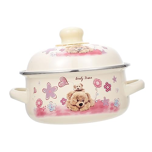 Mikinona 1pieza Cazuela De Enamel De Doble Asa Olla De Cocina Tradicional Tapa Para Sopa y Guisos Apta Para Cocinas De Inducción Diseño Elegante y Funcional