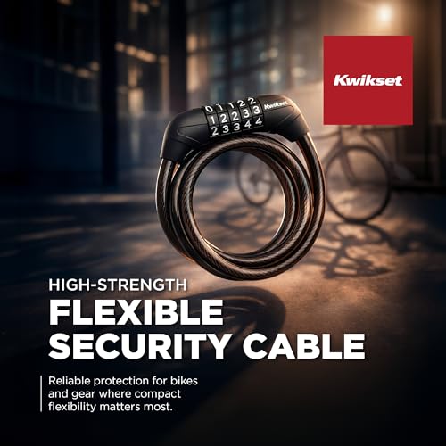 Kwikset 4 ft Combination Bicycle Cable Lock, 4-Digit, 5/16 in Diameter, Bike and Outdoor Security, 1 Pack, Silver