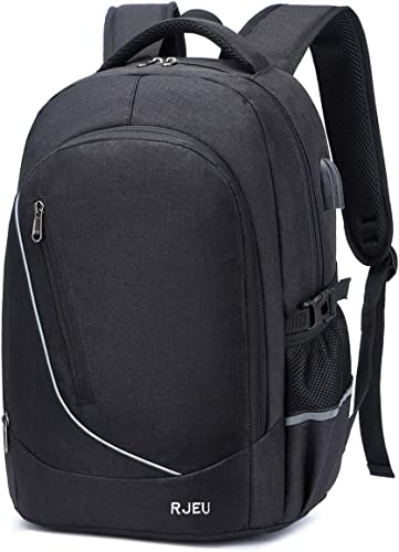 RJEU Laptop-Rucksack für Herren, Reiserucksack mit USB-Ladeanschluss, modische Uni-Schule, Büchertasche, lässiger Tagesrucksack, Schwarz1, Reiserucksäcke Cover
