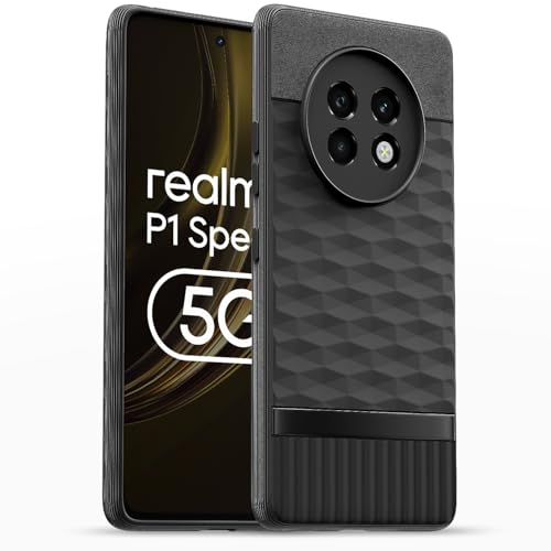 Image of Pikkme Back Cover for Realme 13 Plus 5G / Realme P1 Speed 5G Camera Protection 3D Hexa Cube Design Silicone Protective Bumper Case (Black)