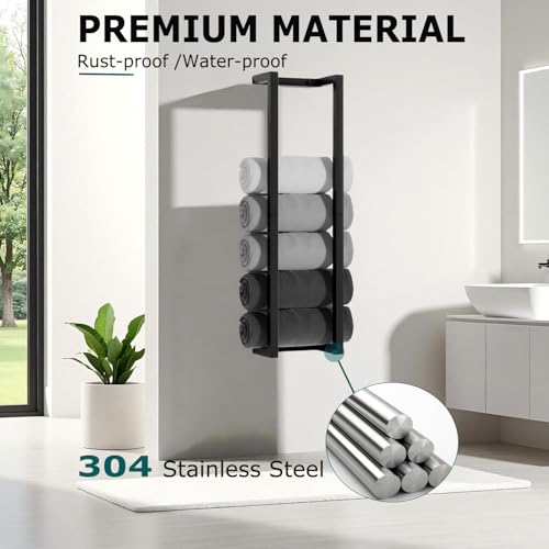 Towel Racks for Bathroom,304 Stainless Steel Towel Storage Rack for Rolled Towels,Vertical Matte Black Bathroom Towel Holder (30 Inch) - Image 5
