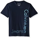 Calvin Klein Boys' Short Sleeve Legacy V-Neck T-Shirt, Navy Blue B4046, 6