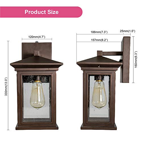 Jetima Outdoor Wall Light With Dusk To Dawn Photocell Sensor, Wall Sconce In Oil Rubbed Bronze (Orb) Finish With Clear Seeded Glass, Wall Lantern For Entryway, Porch, Doorway(2 Pack) #TOP4