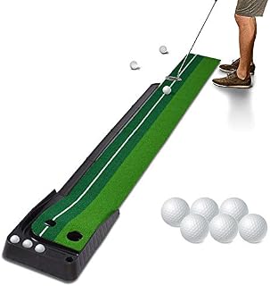 Hivexagon Indoor Outdoor Golf Set Ball Auto Return Putting Mat, Professional Portable Practice Mini Golf Trainer Putting Green with Return and 6 Balls