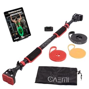 CAEMI Barra dominadas, Barra dominadas pared ajustable, 72-110 cm, hasta 200 kg, Barra de dominadas puerta sin tornillos, Pull up bar dominadas en casa con bandas elásticas y ebook de entrenamiento