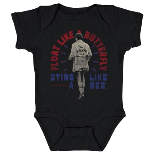 500 LEVEL Muhammad Ali One-Piece Infant Bodysuit - Muhammad Ali Sting Like A Bee Arc WHT (Black, 6M)