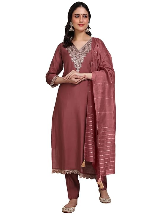 Image of Women's Viscose Rayon Embroidered Kurta Pant Set with Dupatta