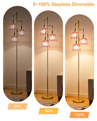 Image of Lightdot Red Glass Floor Lamp Dimmable with LED Bulbs & Flower Shade