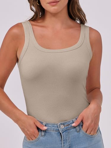 Image of ANRABESS Womens Sleeveless Scoop Neck Tank Top Ribbed Fitted Summer Basic Slim Cute Tops 2026