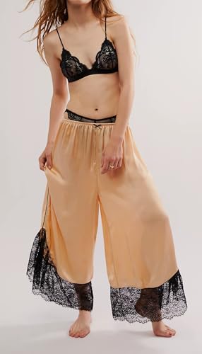 Women Y2k Lace Trim Pants Smocked Elastic Waist Long Bloomers Pant Ruffle Cropped Lounge Pajama Short Pants Slip2